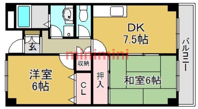 アメニティ駅前(2DK/1階)の間取り写真