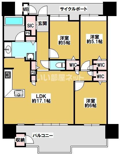 エイルマンション大分中央(3LDK/9階)の間取り写真
