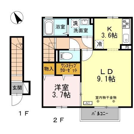 ウィル山崎(1LDK/2階)の間取り写真