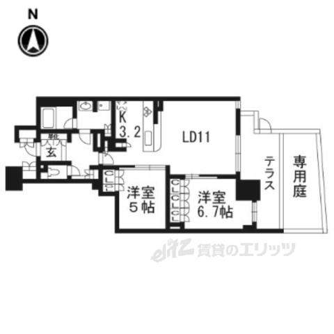 ソルレヴェンテ四条大宮(2LDK/1階)の間取り写真