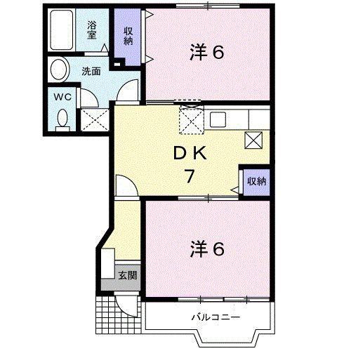 カサ・ブランカB棟(2DK/1階)の間取り写真