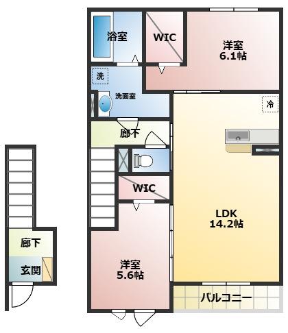 アムフル(2LDK/2階)の間取り写真