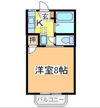 グランドハイツB棟(1K/2階)の間取り写真