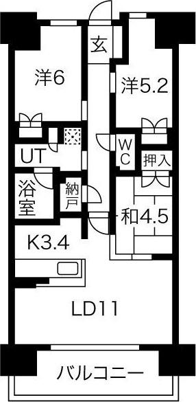 大阪ベイレジデンス(3LDK/7階)の間取り写真