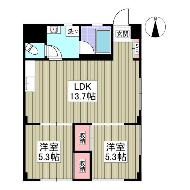 ロワール坂戸(2LDK/1階)の間取り写真