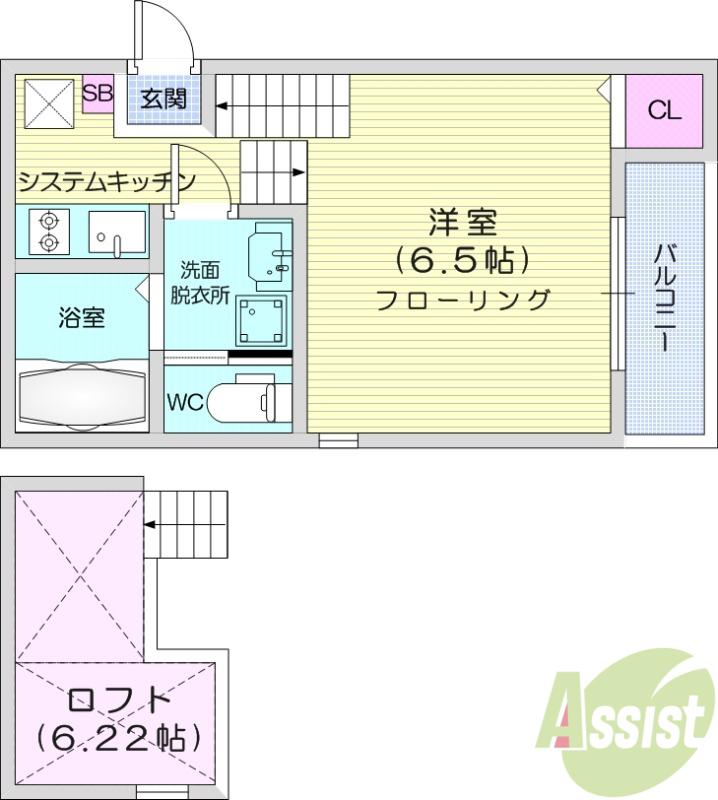ハーモニーテラス東仙台Ⅸ(ワンルーム/1階)の間取り写真