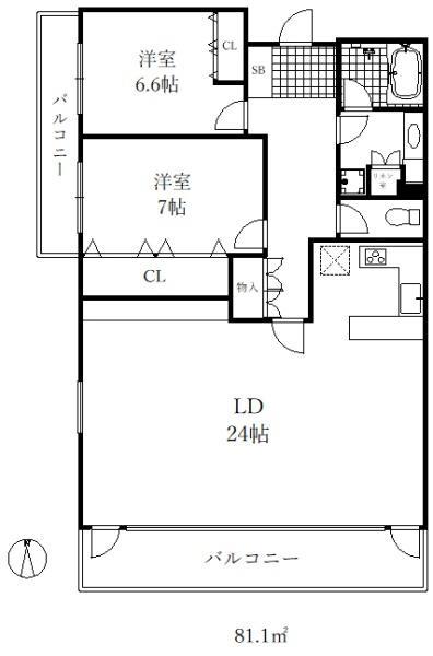 ランドマーク住吉(2LDK/2階)の間取り写真