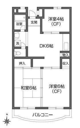 ファルム烏山(3DK/1階)の間取り写真
