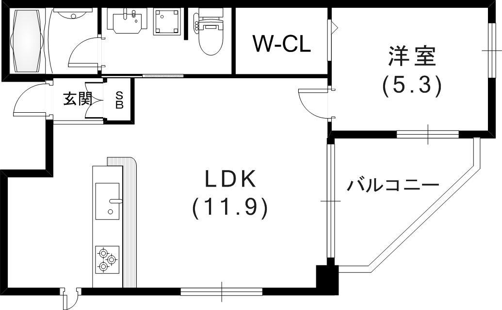 ワコーレ神戸元町アクシア(1LDK/7階)の間取り写真