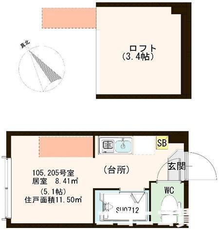 ハーモニーテラス栄町III(ワンルーム/2階)の間取り写真