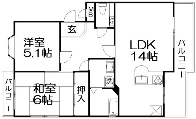 ドミシル並川(2LDK/1階)の間取り写真