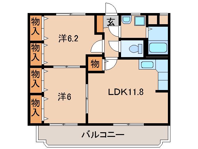 カルム宮(2LDK/2階)の間取り写真