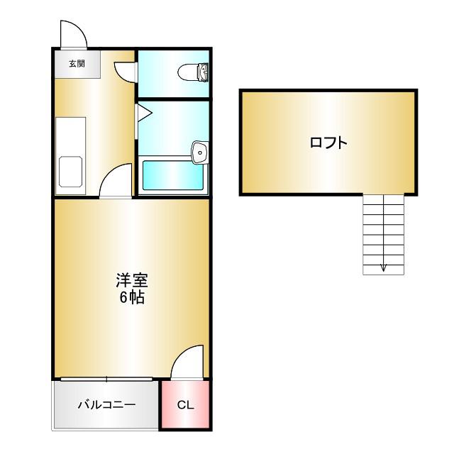 くじら館(ワンルーム/2階)の間取り写真