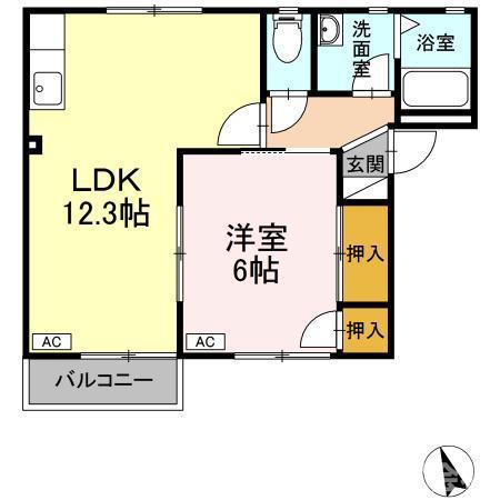 フォーレス浅野(1LDK/1階)の間取り写真