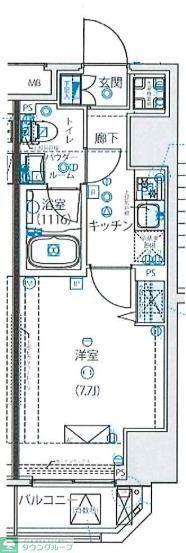 ルクレ墨田緑III(1K/2階)の間取り写真