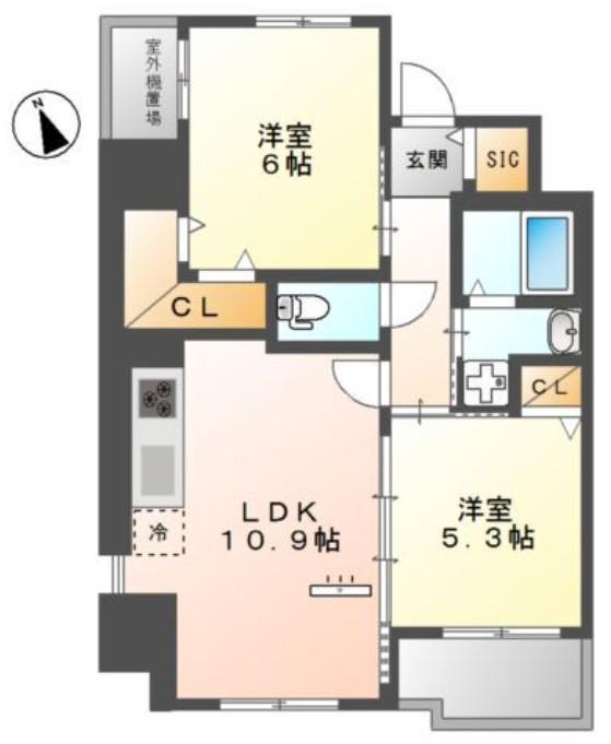 フォレストヨコハマ(2LDK/9階)の間取り写真