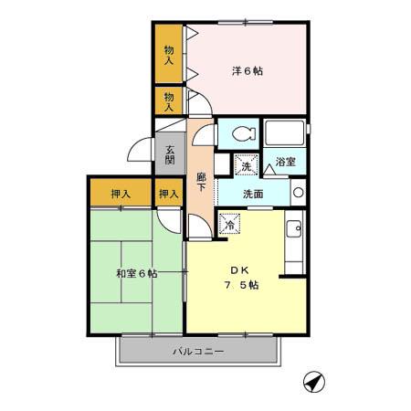 エーデルハイムDEF(2DK/2階)の間取り写真