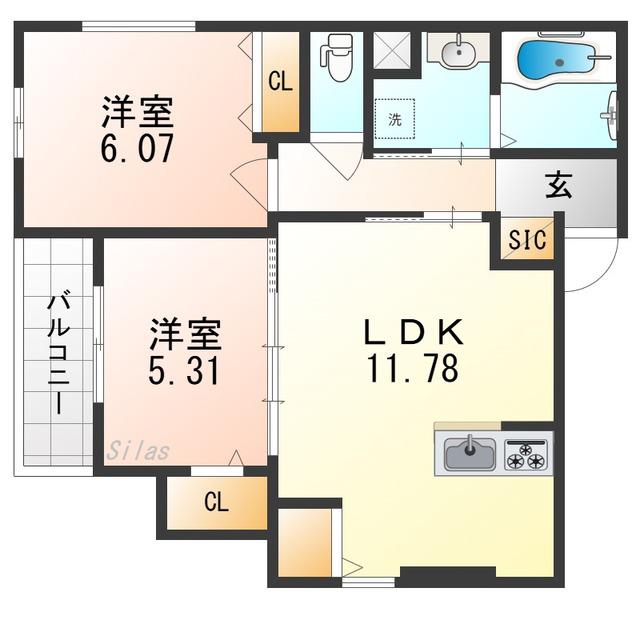 K1山之内(2LDK/1階)の間取り写真