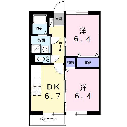 パサニアハイツA(2DK/2階)の間取り写真