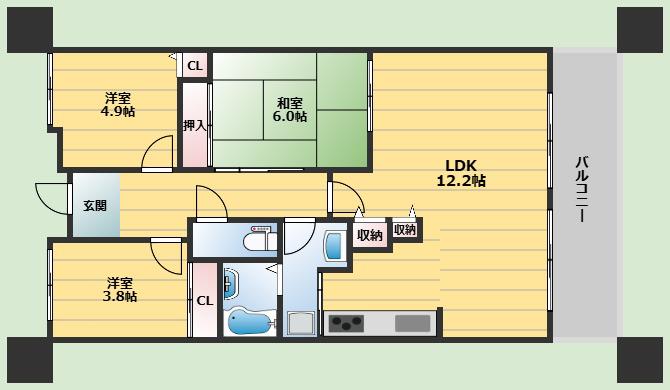 グランベール桃山台(3LDK/5階)の間取り写真