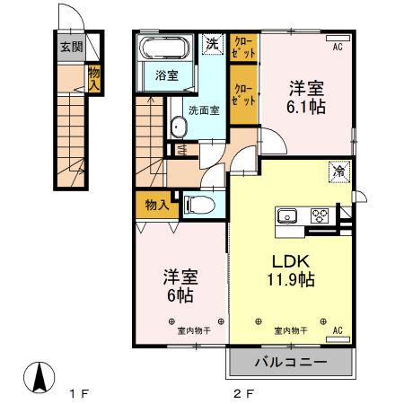プラウド ヴィラ D(2LDK/2階)の間取り写真