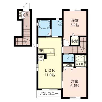 シャーメゾンルーチェ D(2LDK/2階)の間取り写真