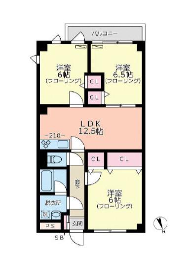ウインベルコーラス船橋海神(3LDK/2階)の間取り写真