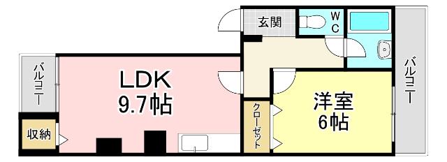 ディアライフ千防(1LDK/1階)の間取り写真