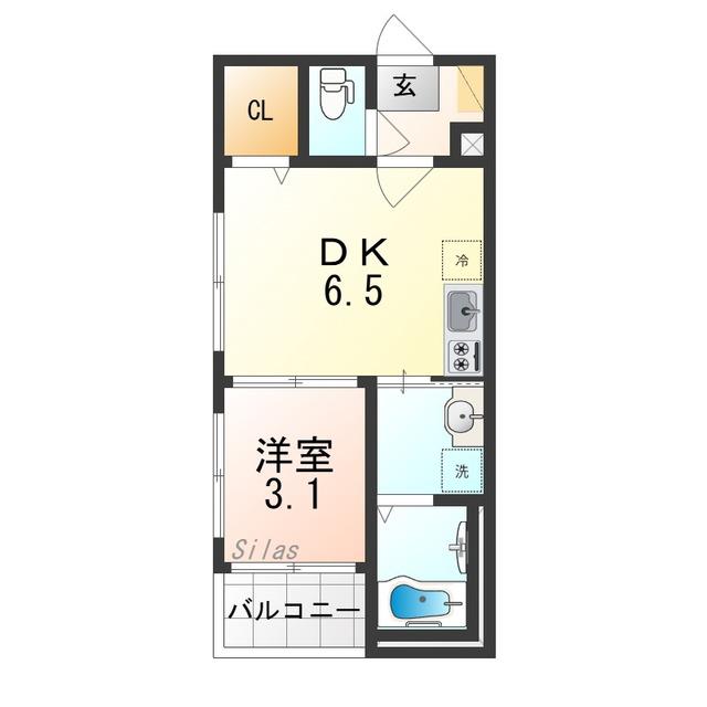 ニューバッツ(1DK/1階)の間取り写真