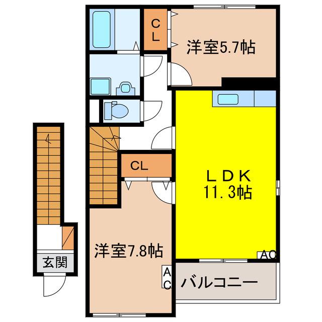 ローズルミナス(2LDK/2階)の間取り写真