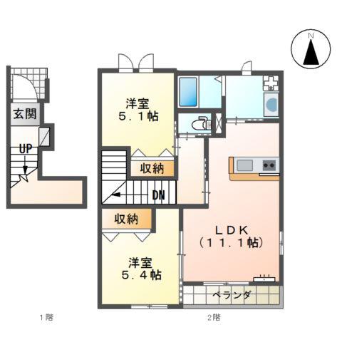 ドルチェ ヴィータ(2LDK/2階)の間取り写真