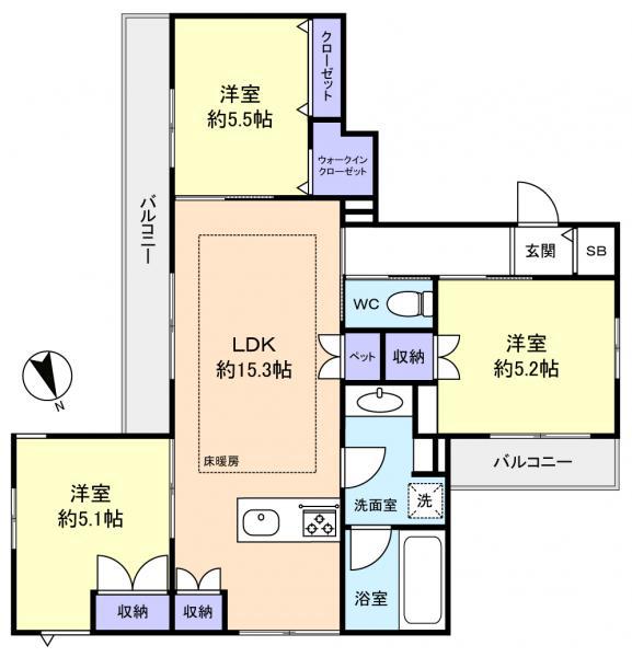 SUN ZEM(3LDK/3階)の間取り写真
