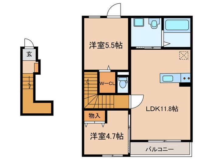 シャンペトル(2LDK/2階)の間取り写真
