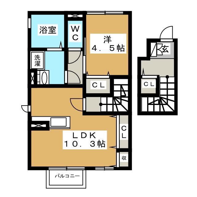 レセンテ(1LDK/2階)の間取り写真