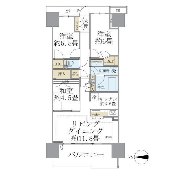 BRILLIA越谷レイクタウン(3LDK/5階)の間取り写真
