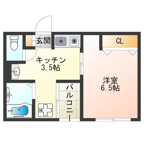 ハイステージ丸和(1K/2階)の間取り写真