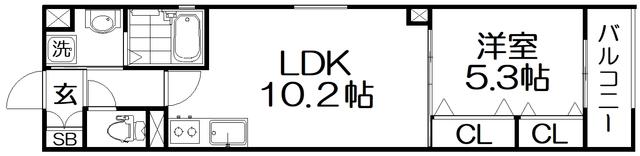クリエオーレ私市(1LDK/2階)の間取り写真