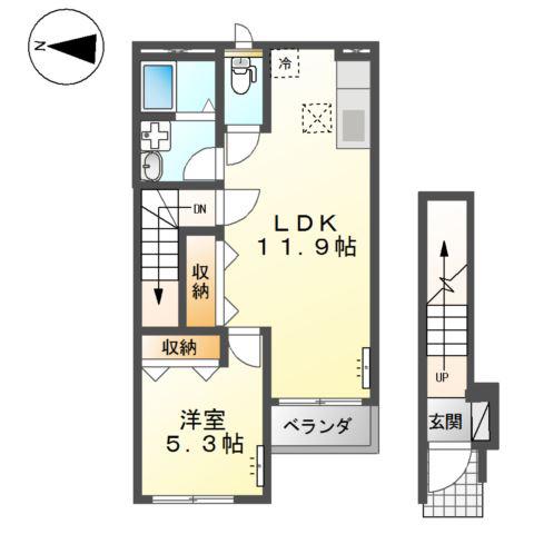ブルーフォンセ(1LDK/2階)の間取り写真