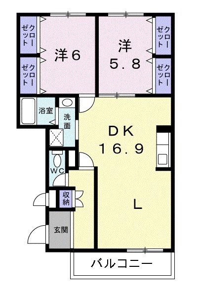 クレイン(2LDK/2階)の間取り写真