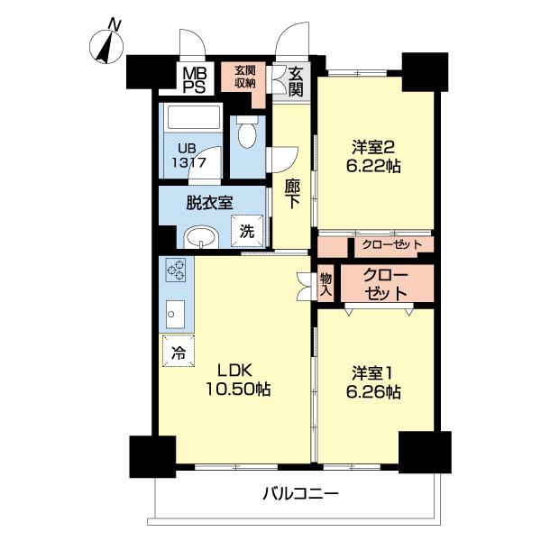 メルール藤枝(2LDK/5階)の間取り写真