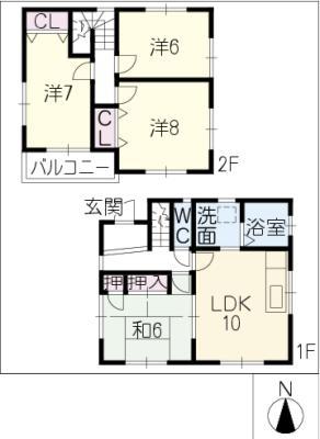 横根町羽根山 B棟(4LDK/2階)の間取り写真