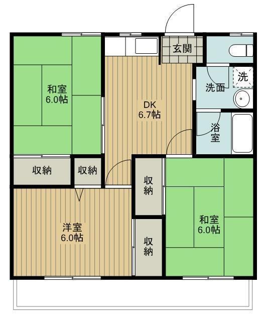 ビューハイツ上山(3DK/1階)の間取り写真
