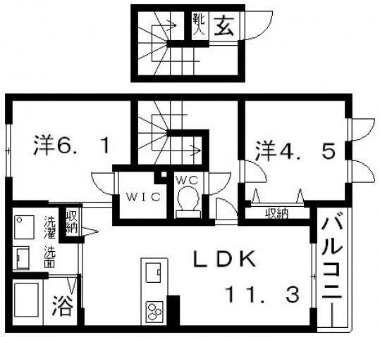 ヴィラーチェ 高鷲A棟(2LDK/2階)の間取り写真