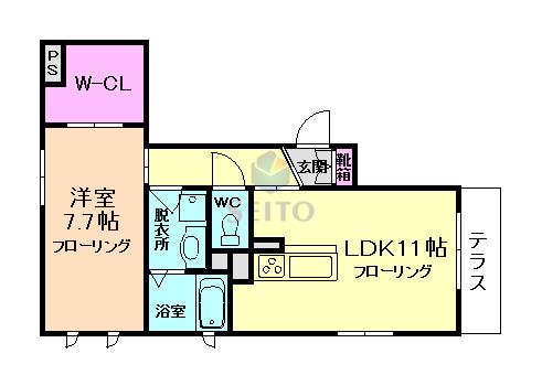 セントラルフラッツ(1LDK/1階)の間取り写真