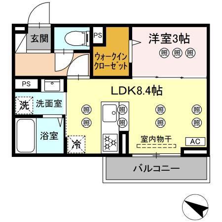 サンガーデン新山口 B(1LDK/3階)の間取り写真