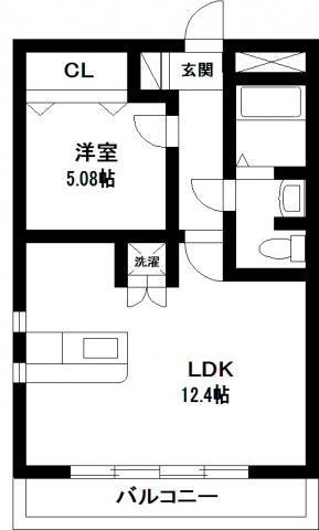 F・FLAT(1LDK/1階)の間取り写真
