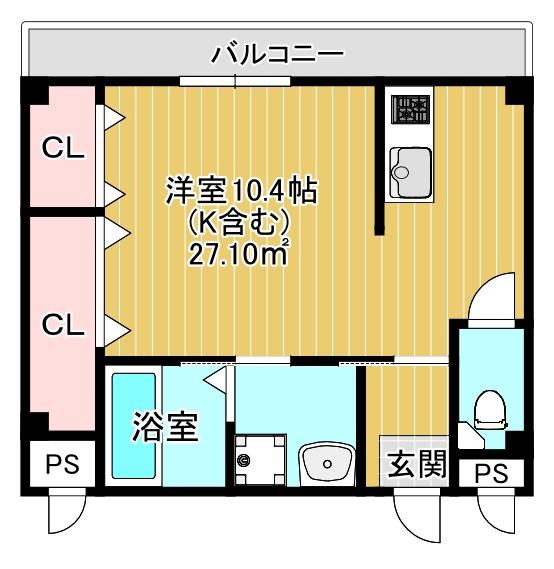 クライス横堤(ワンルーム/3階)の間取り写真