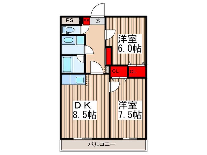 ソレアード(2DK/4階)の間取り写真