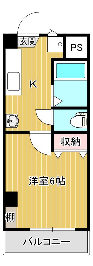 丸岩ビル(1K/3階)の間取り写真