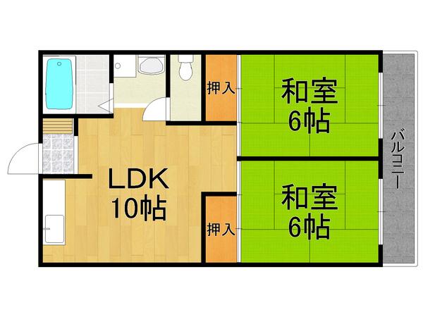 加島第2マンション(2LDK/2階)の間取り写真